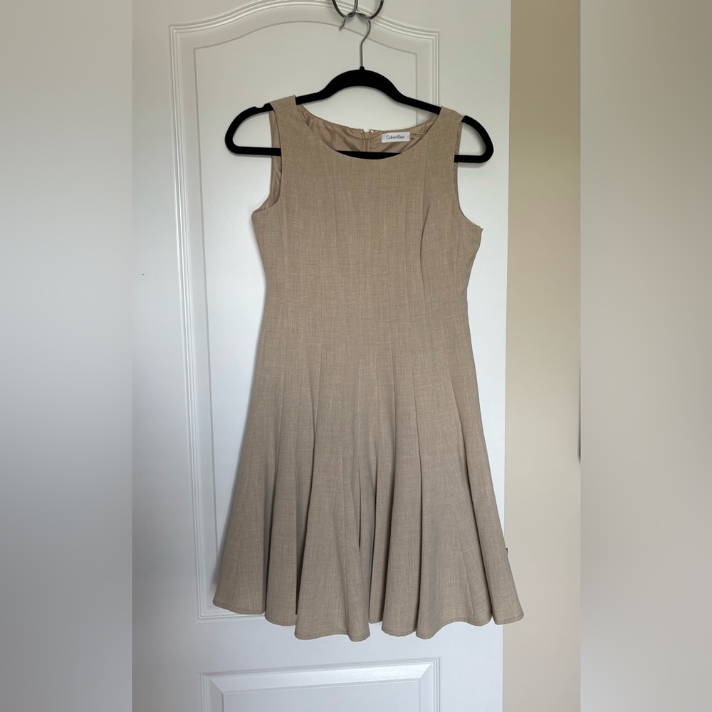 Calvin Klein Tan Pleated Midi Dress
